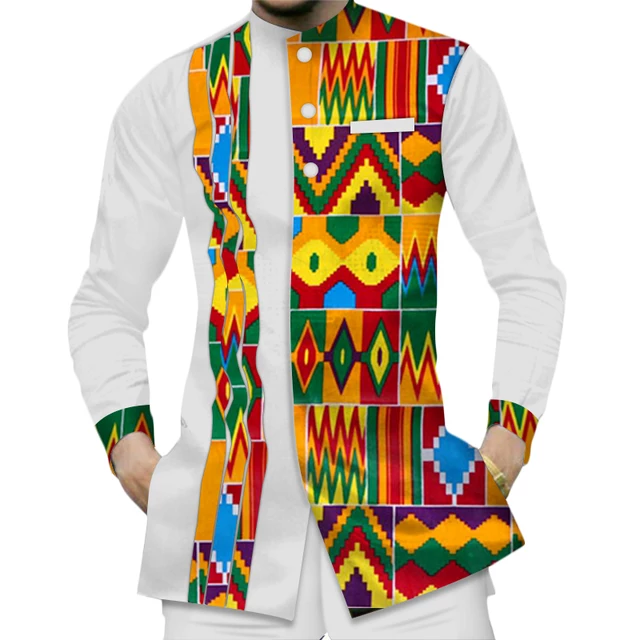 JBWYN380 Casual  100% Cotton Men African Clothing Dashiki Patchwork Print Shirt Top Bazin Rich traditional African Clothes