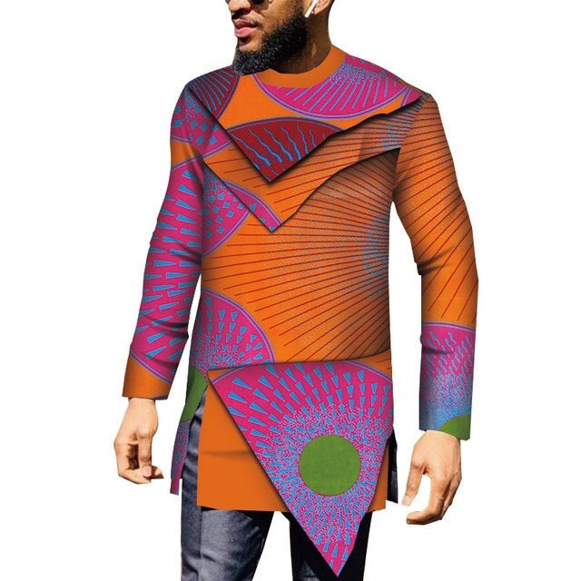 JBWYN889 African Clothes Men Long Sleeve Patchwork Shirts Bazin Riche African Design Clothing Casual 100% Cotton Mens Top Shirts