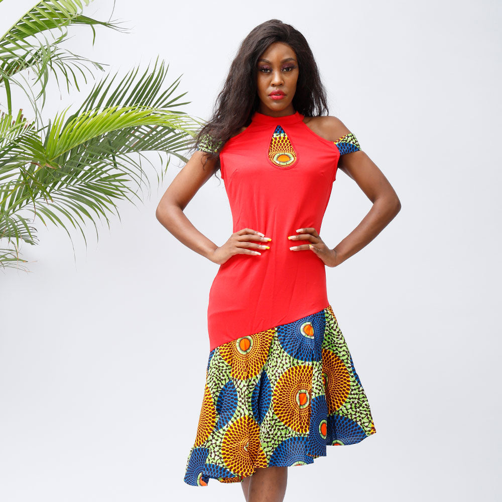 JB100019 High Quality African Dresses for Women Summer African Dress Fashion Elegant o-neck wrap inclined dress Africa Clothing